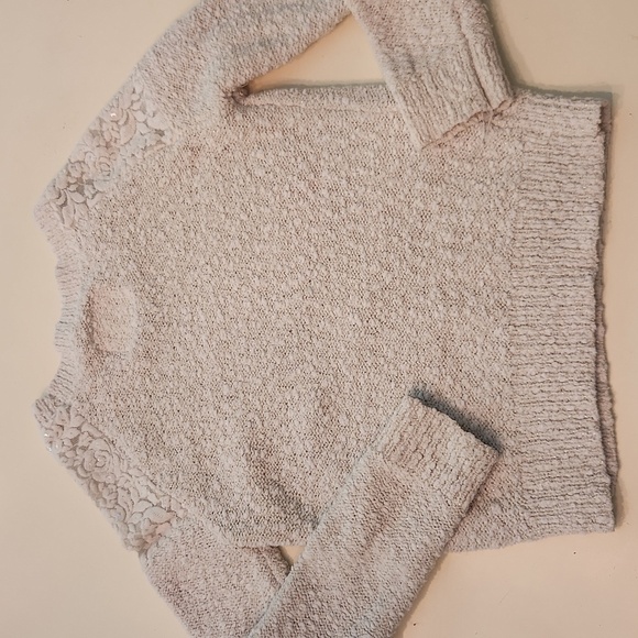 Justice Cream Knit Sweater With Lace Details Size 8 - Picture 2 of 7